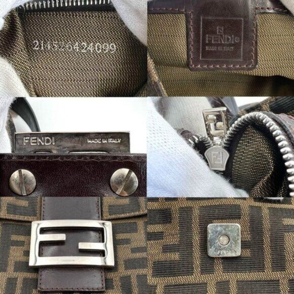Authentic FENDI Zucca Mamma Baguette Canvas Leather Shoulder Bag Brown - Picture 9 of 11